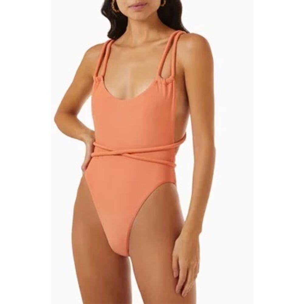 Andrea Iyamah Lima One Piece Swimsuit Peach XL Strappy Back Tie Waist NWT